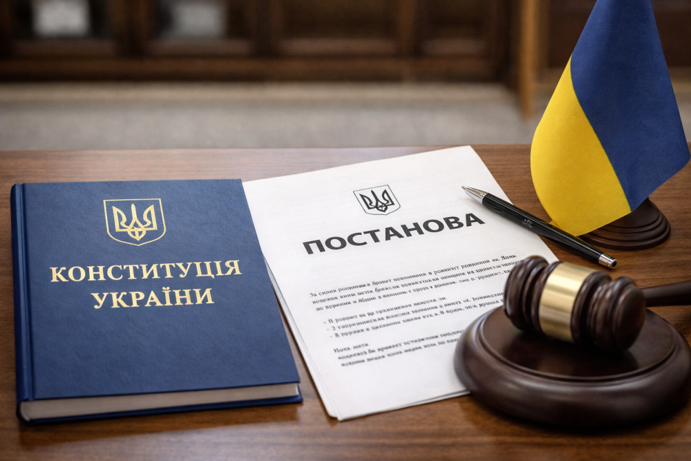 На столі судді лежить постанова та конституція України