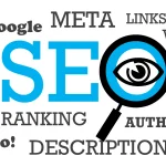 Слово SEO написаное синьоми буквами на юыдому фоні.