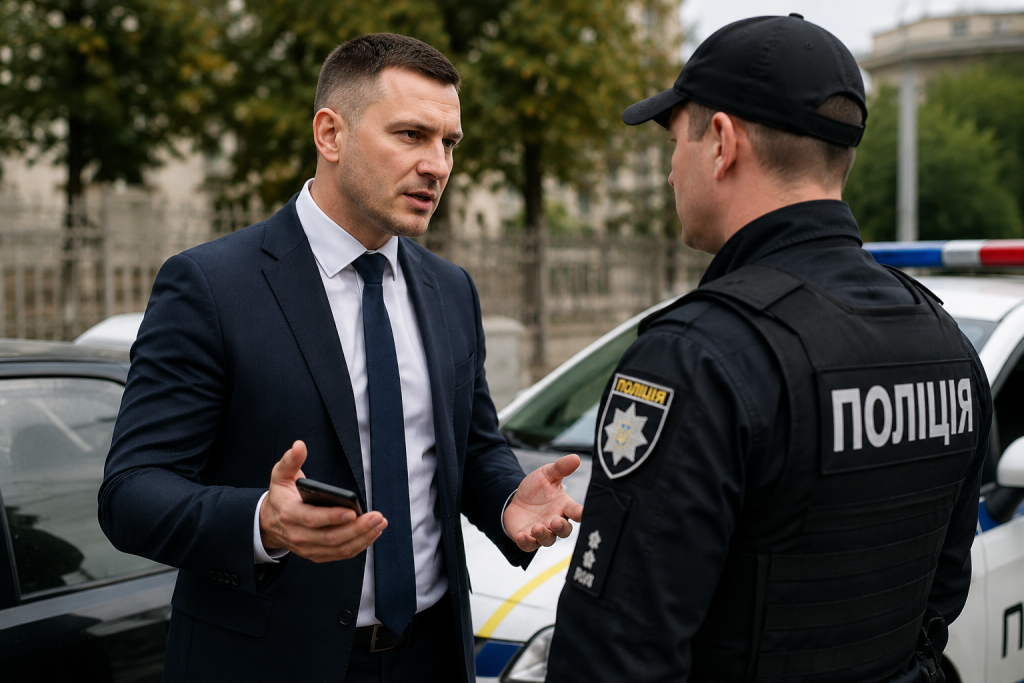Адвокат спілкується з поліцією у справі 130 статті Купап