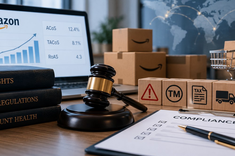 Юридичні та операційні ризики масштабування реклами на Amazon — податки, товарні знаки та рекламні бюджети.