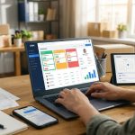 Менеджер працює з замовленнями та оплатами в CRM-системі на ноутбуці в офісі інтернет-магазину